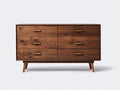 Cómodas 140x45x80 cm - madera maciza marrón - 6 cajones - estilo moderno de mediados de siglo