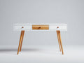 Mesa de oficina madera lacada 120x60x75 cm - blanco-natural - con 3 cajones