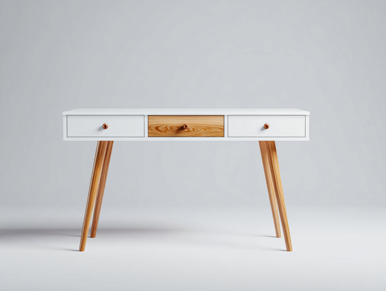 Mesa de oficina madera lacada 120x60x75 cm - blanco-natural - con 3 cajones