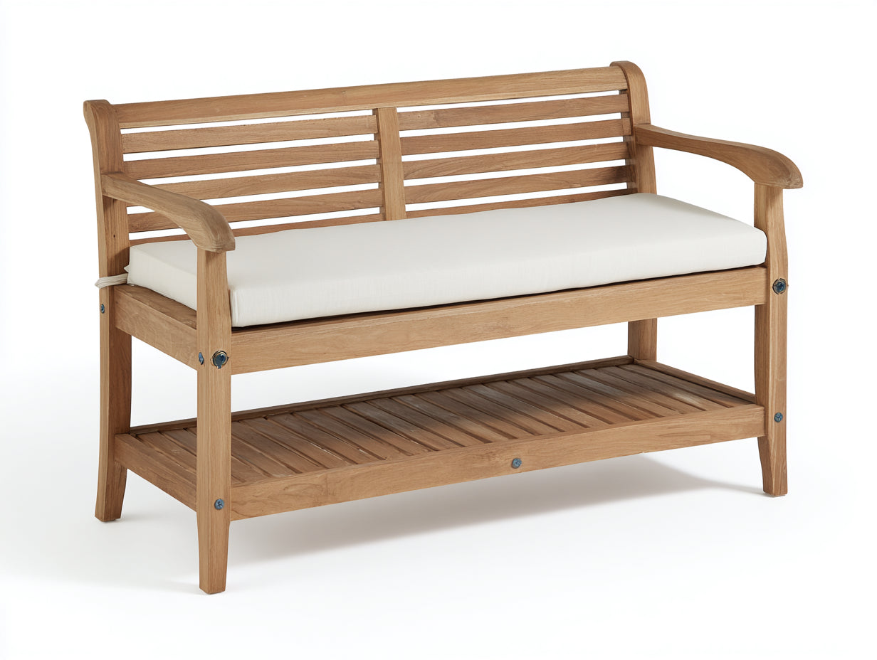 Bancos de jardín 150x62x90 cm - madera marrón clara con estante inferior - estilo clásico para exterior