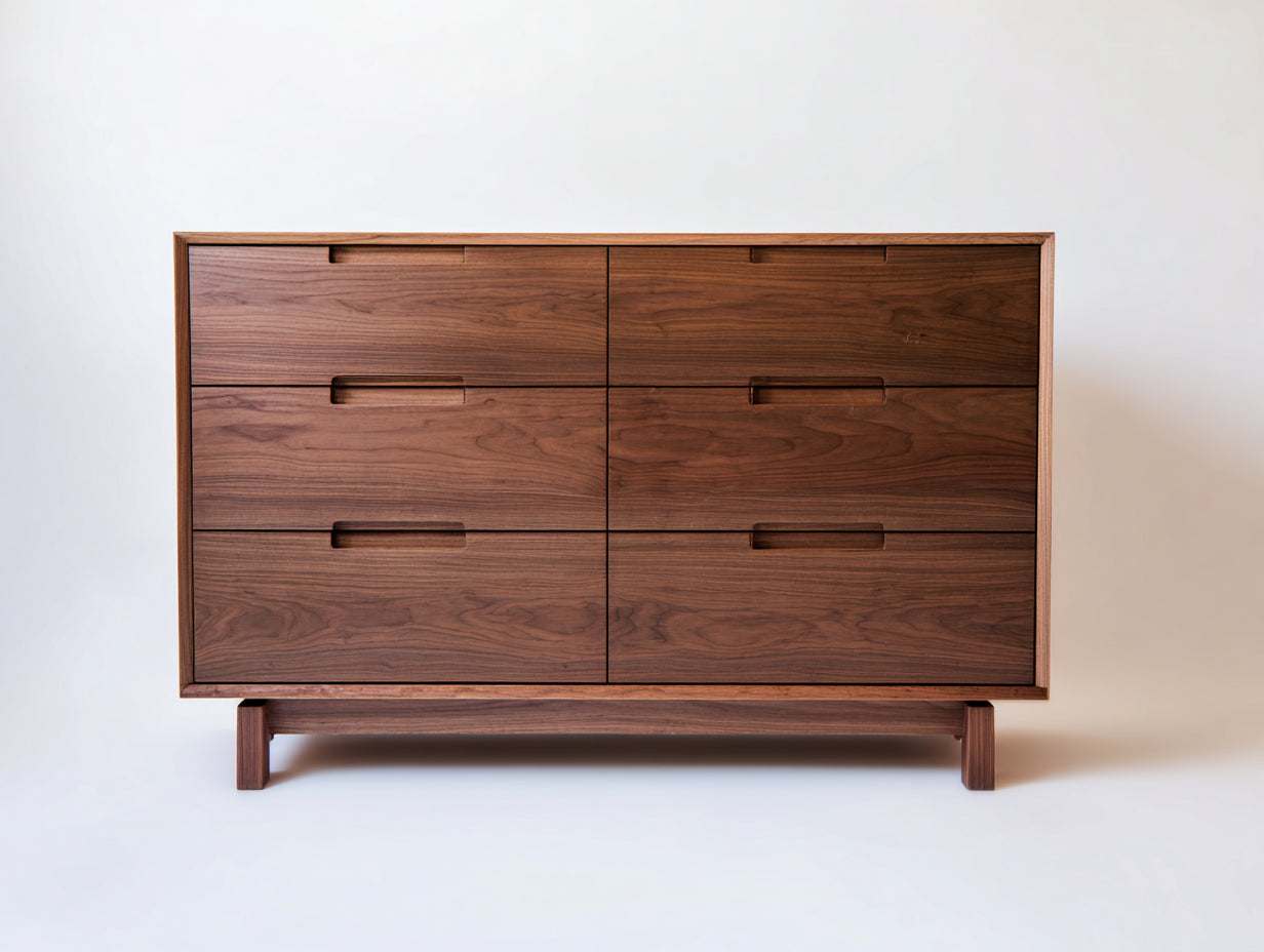 Cómoda de madera 150x45x88 cm - marrón - diseño moderno con 6 cajones