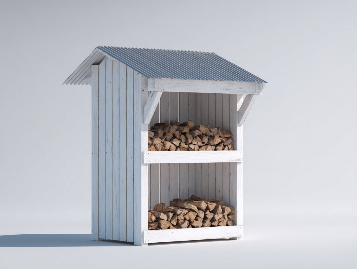 Leñero de exterior de madera 125x72x188 cm - blanco y gris - caseta vertical para jardín