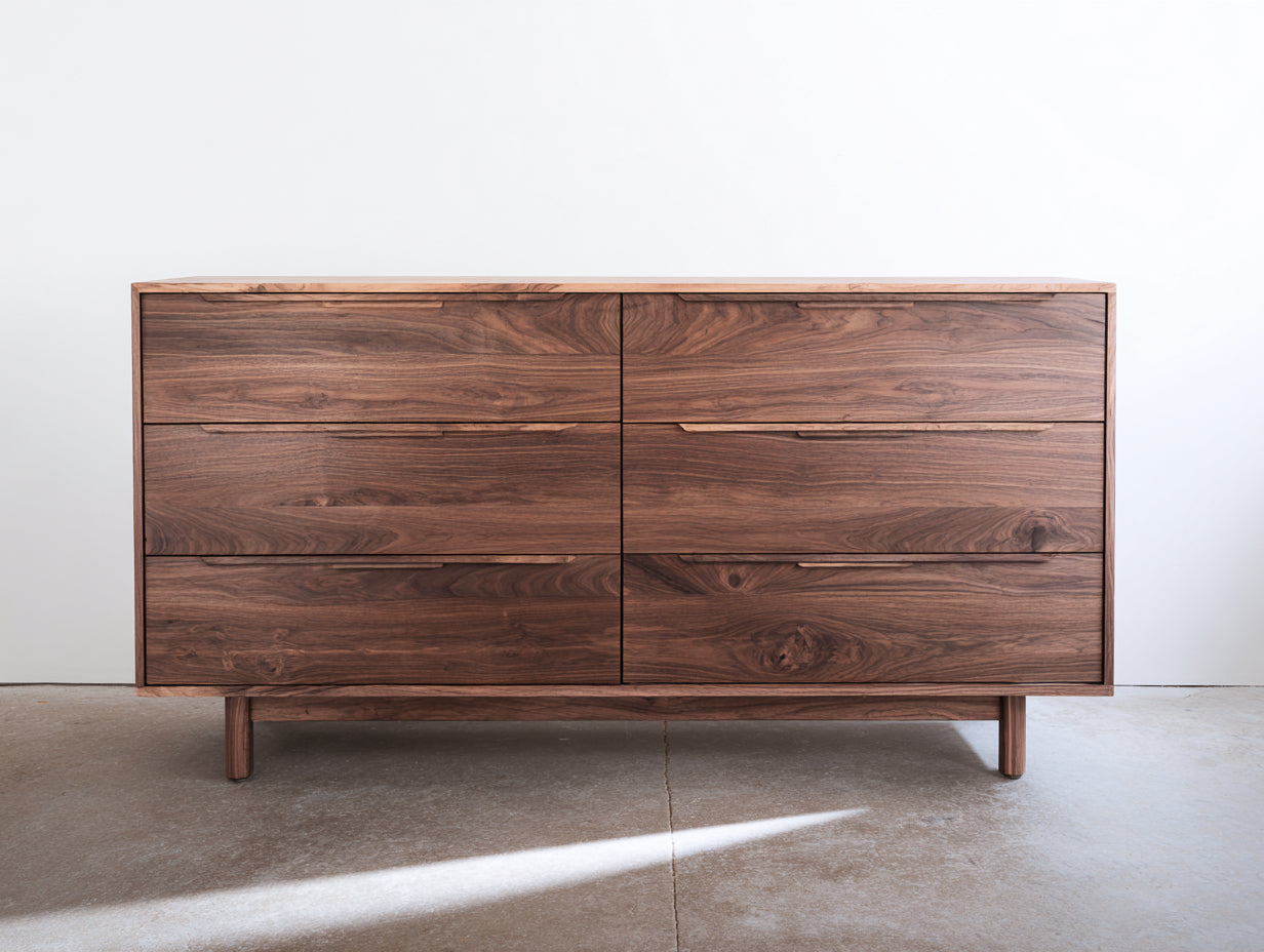 Cómodas de madera 150x45x78 cm nogal oscuro - diseño moderno para dormitorio con 6 cajones