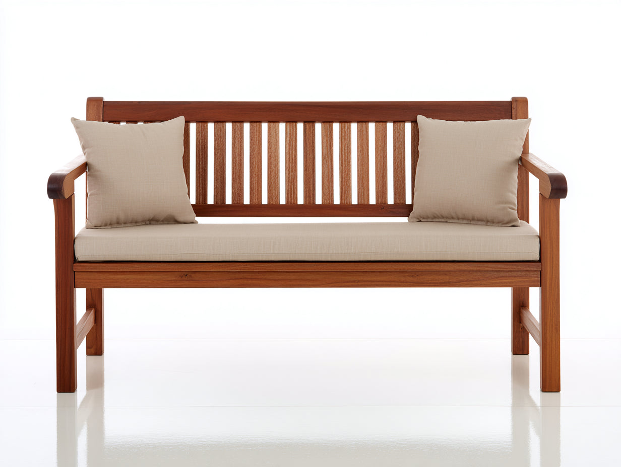 Banco de jardín de madera 150x60x90 cm - beige y marrón - diseño clásico con asiento acolchado