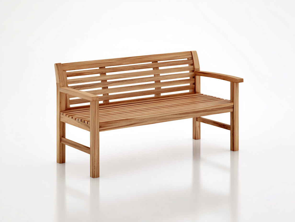 Banco de jardín de madera 150x58x86 cm - marrón claro - diseño clásico con reposabrazos