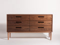 Cómoda de madera 150x45x82 cm - marrón - diseño moderno con 6 cajones