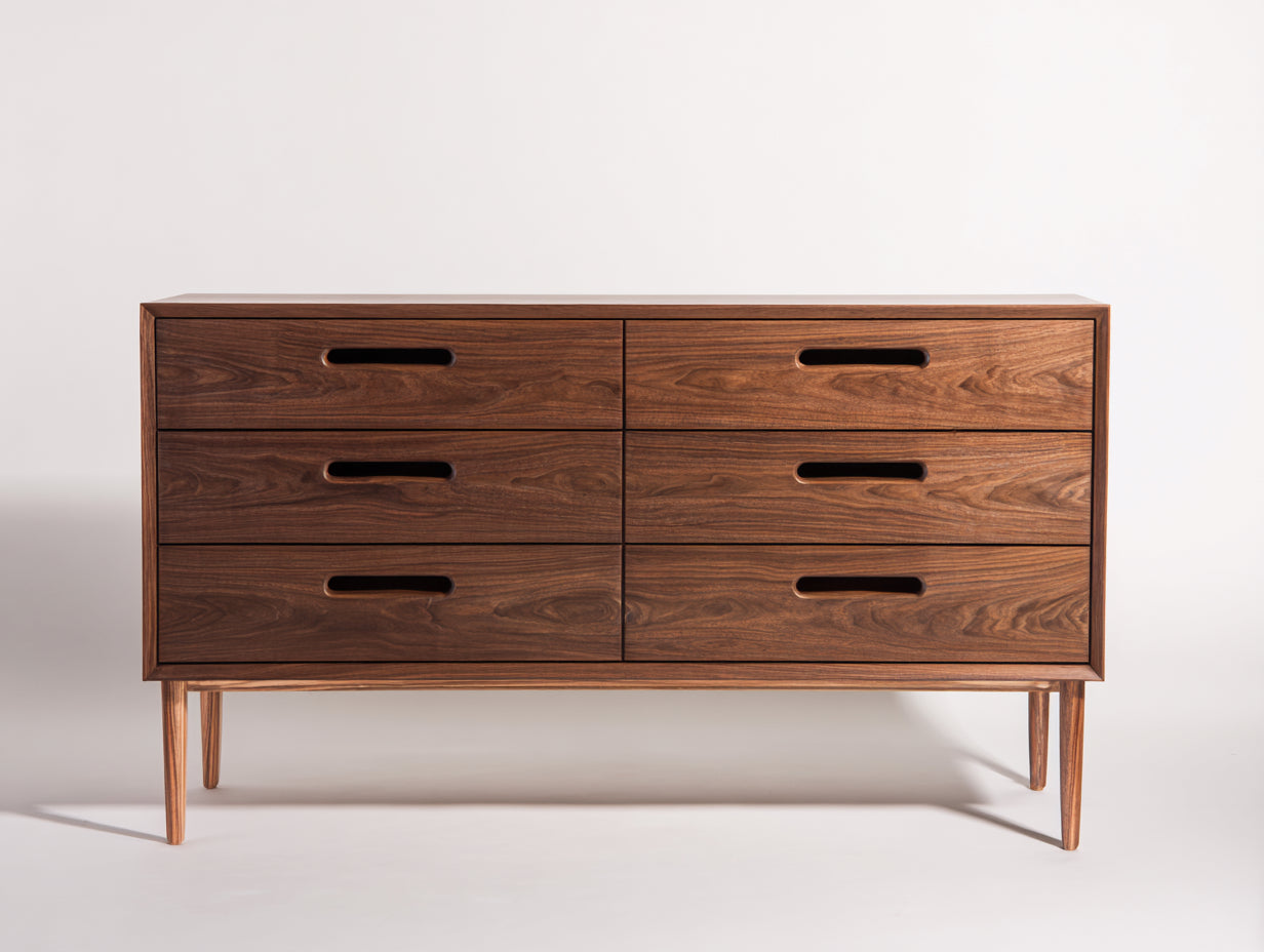 Cómoda de madera 150x45x82 cm - marrón - diseño moderno con 6 cajones