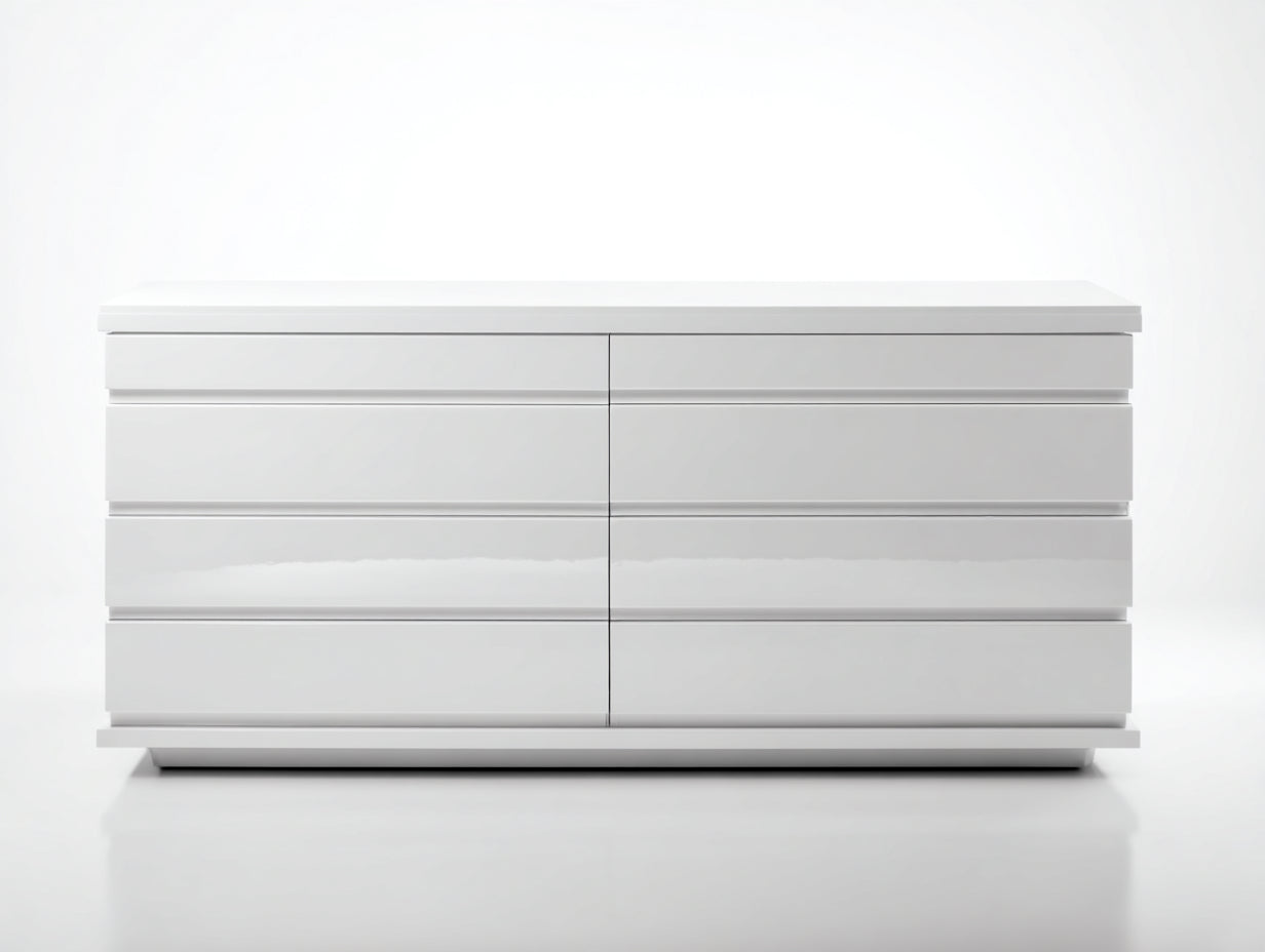 Cómoda lacada 160x45x82 cm - blanco - diseño moderno con 8 cajones