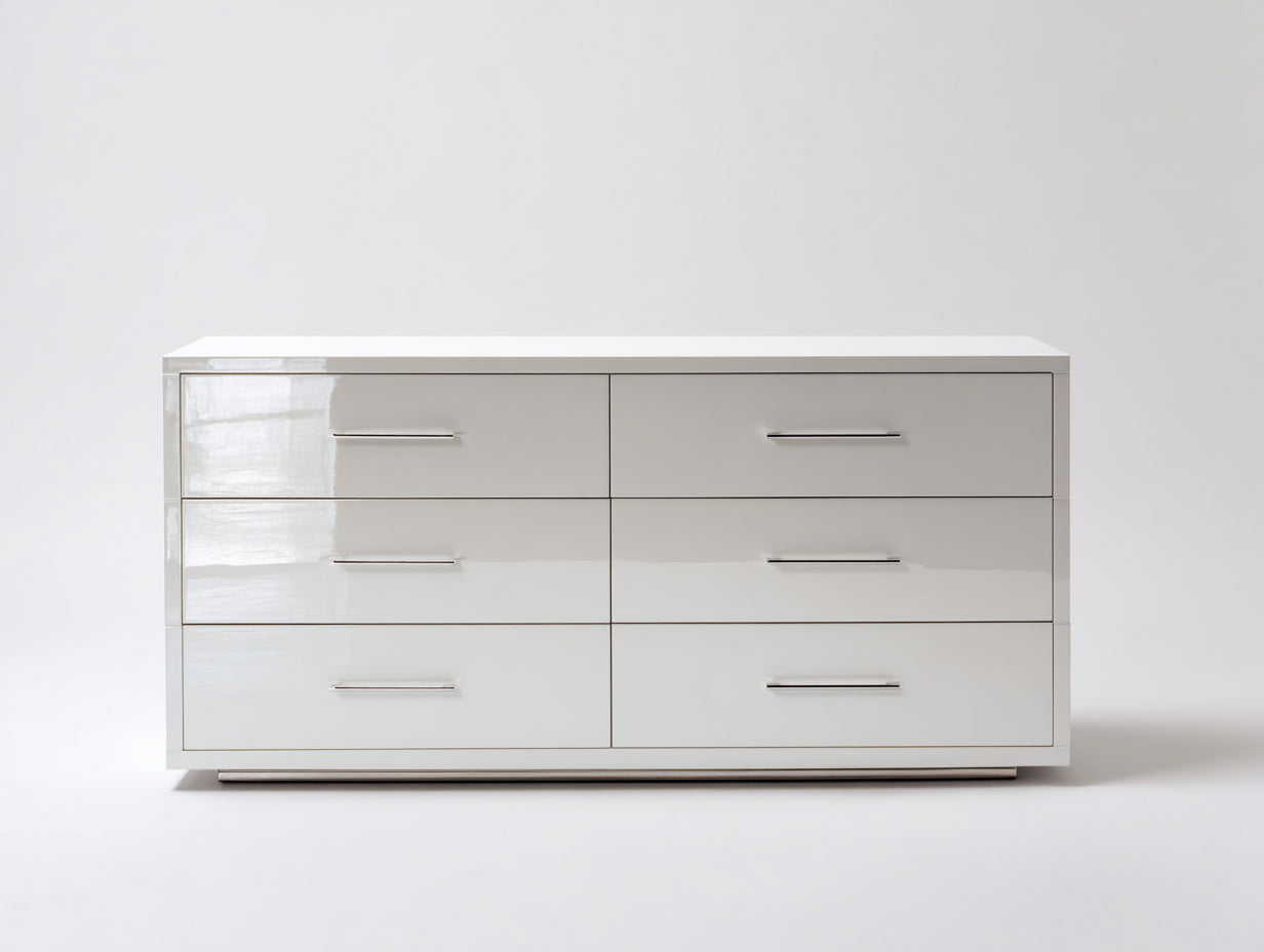 Cómoda madera lacada 180x45x90 cm - blanco - con 6 cajones