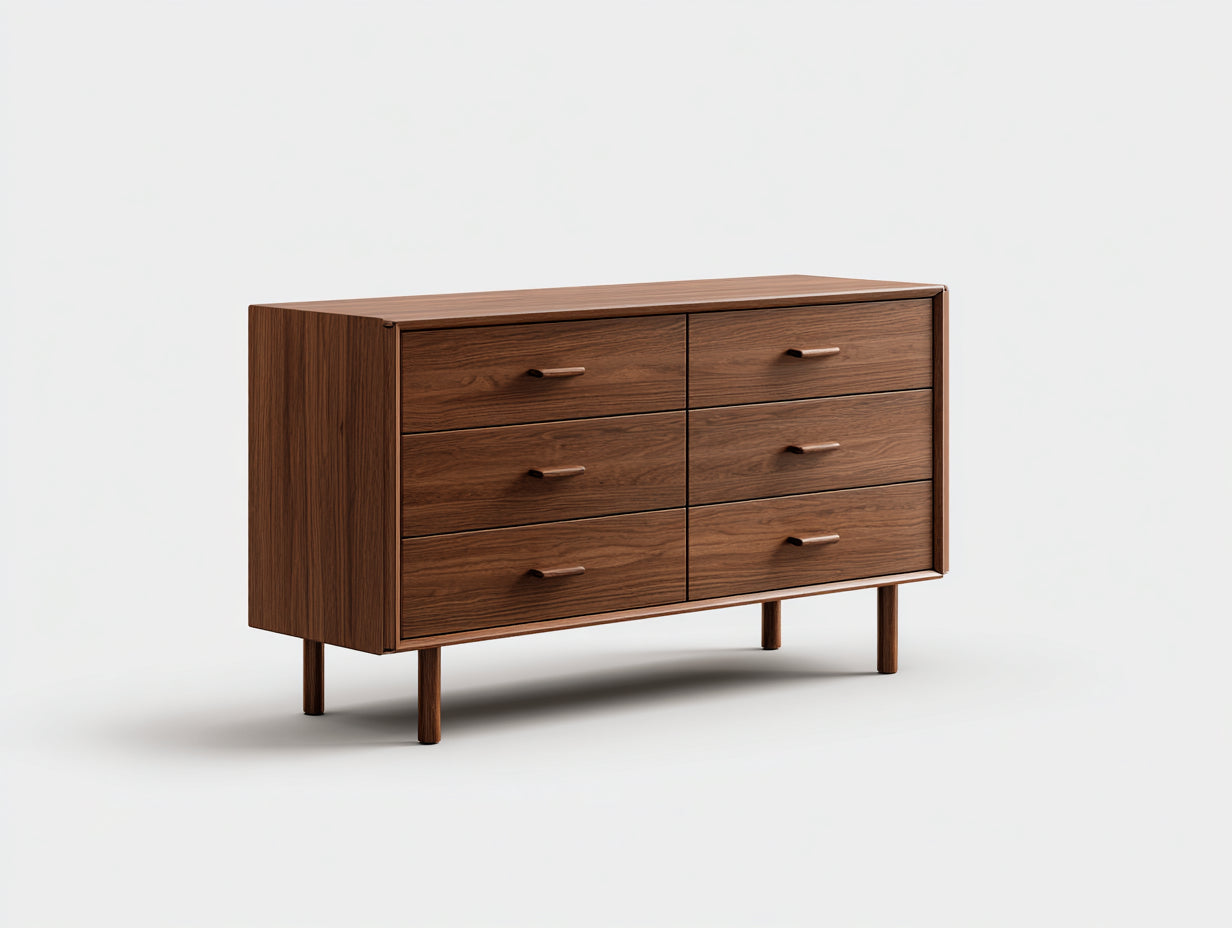 Cómodas de madera 145x42x76 cm nogal - diseño moderno para dormitorio con 6 cajones