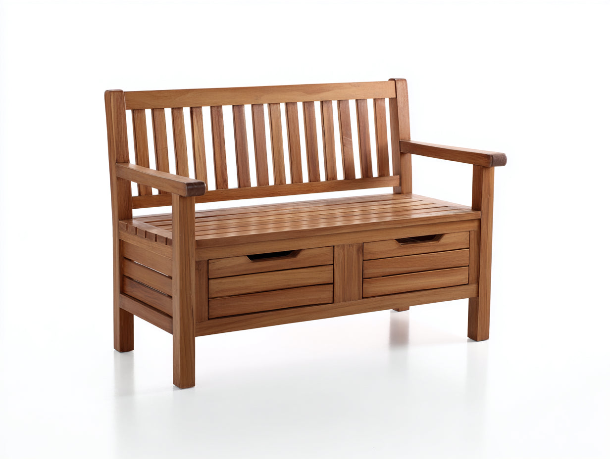 Bancos de jardín 125x58x88 cm - madera maciza marrón - 2 cajones - estilo clásico