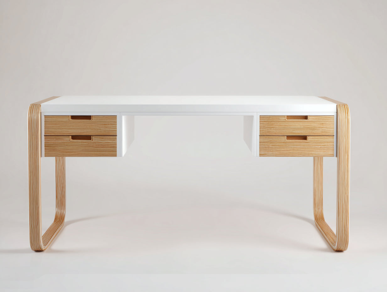 Mesas de oficina madera 140x60x75 cm blanco y natural - diseño moderno con 4 cajones