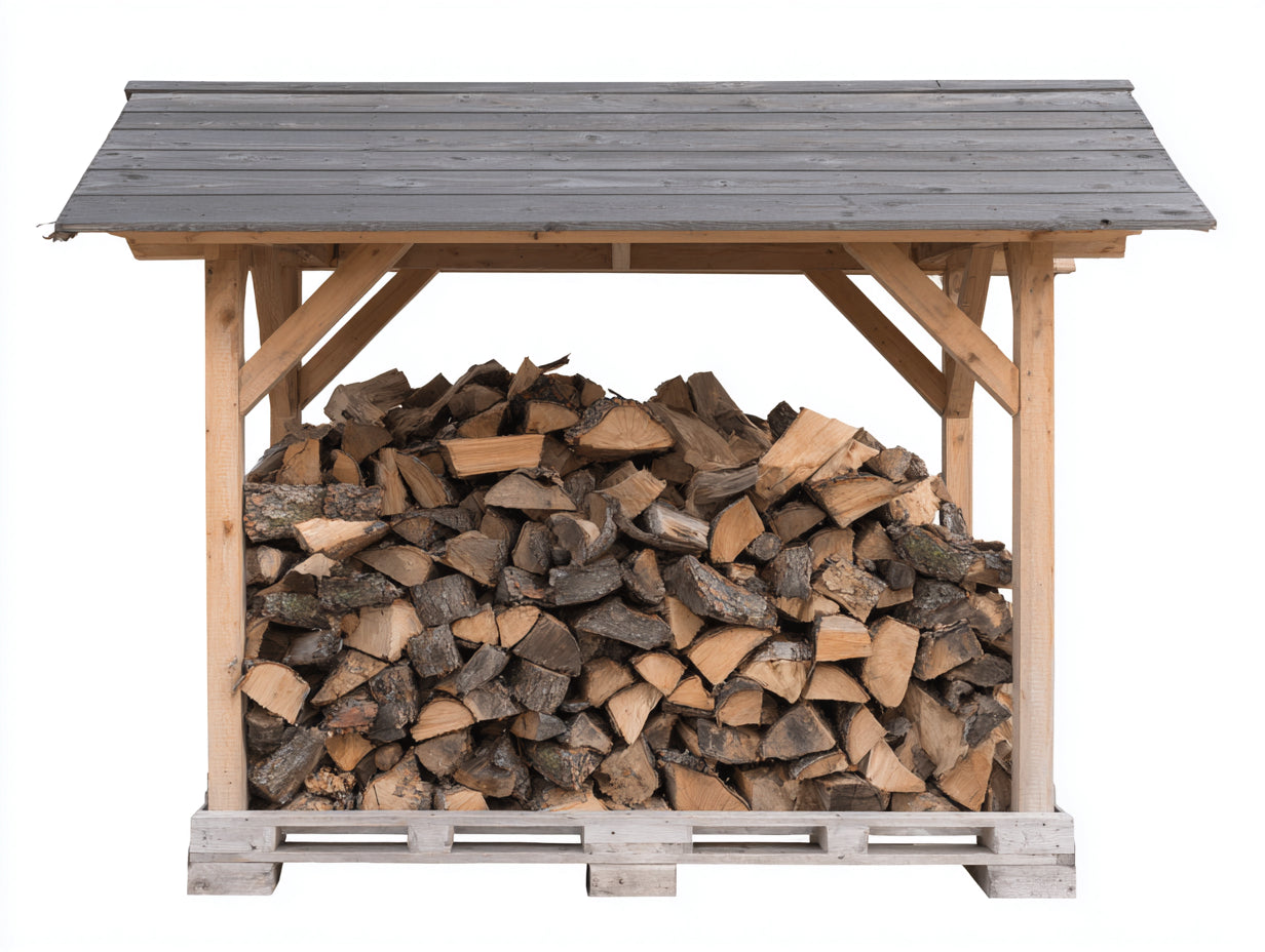 Leñero de exterior de madera 170x70x145 cm - marrón y gris - diseño con tejado amplio