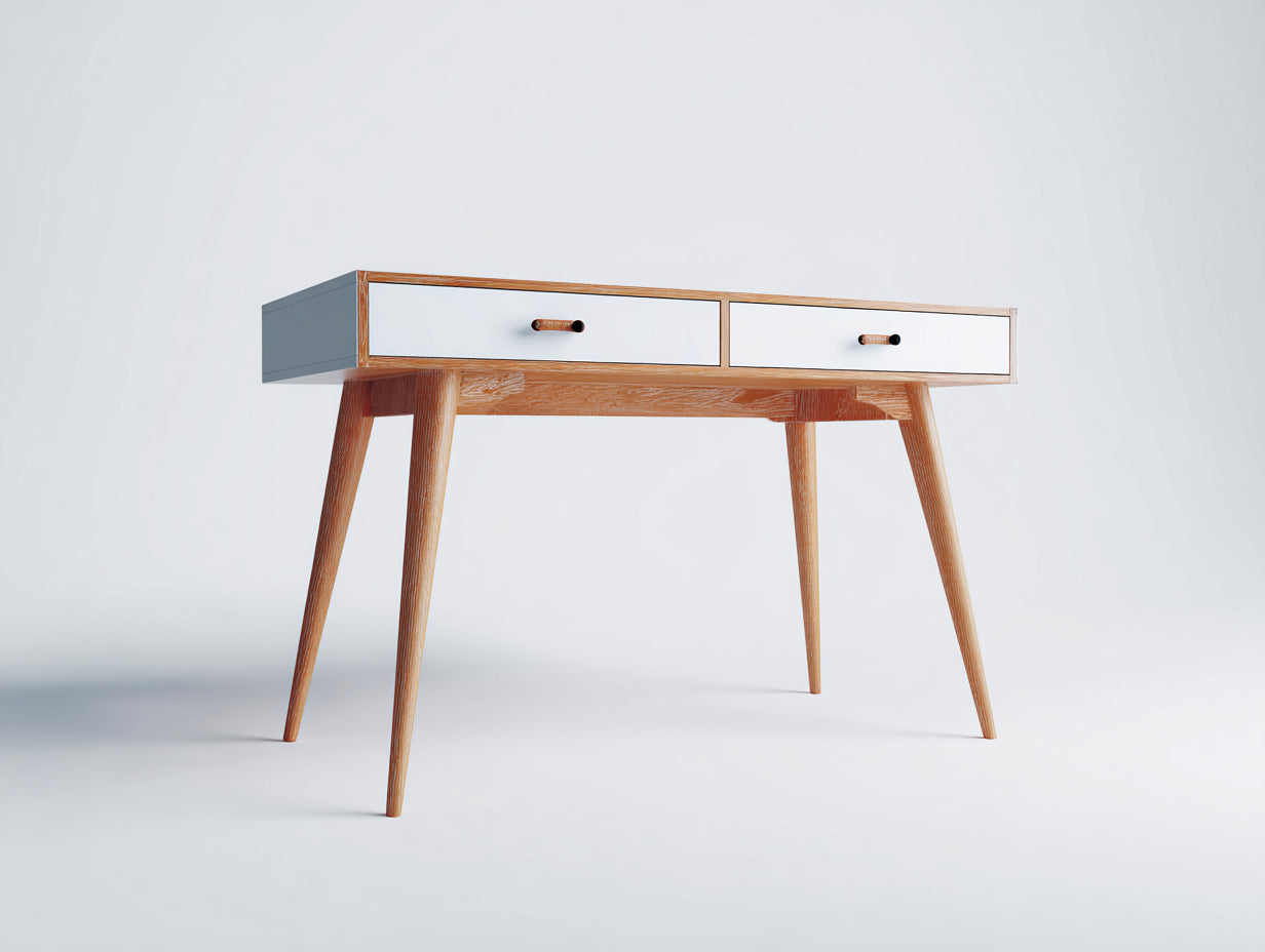 Mesa de oficina madera maciza 120x50x75 cm - blanco-natural - con 2 cajones
